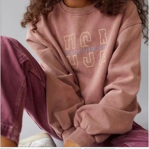 UO Embroidered Destination Crew Brown Sweatshirt Small